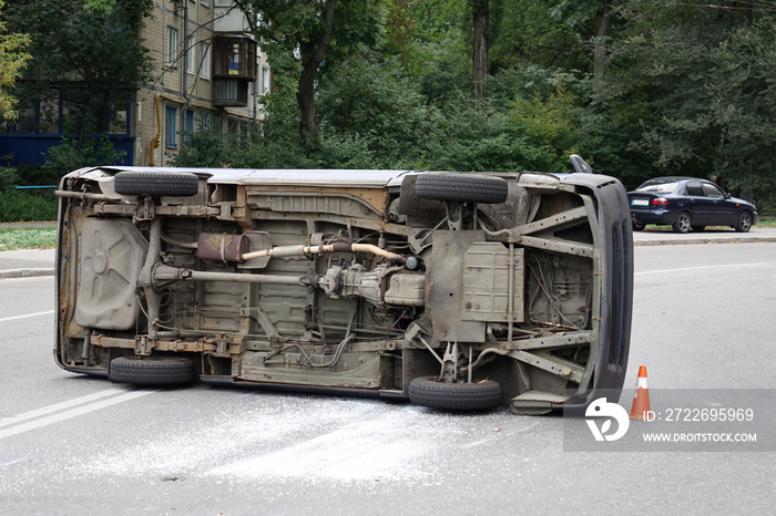 overturned car after an accident