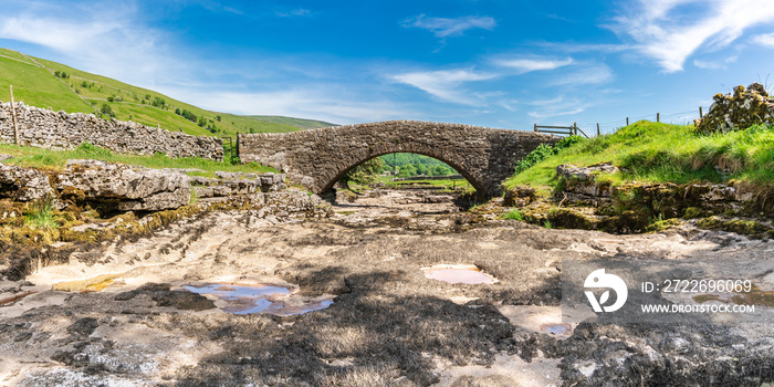 Yorkshire landscape with the dried-up River Skirfare near Litton, North Yorkshire, England, UK