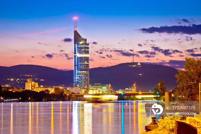 Vienna. Danube river coastline evening view