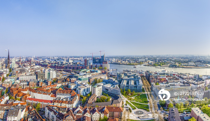 cityscape of Hamburg from the famous tower Michaelis