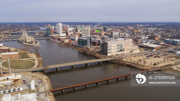 Cedar Rapids Iowa is Split in two by the River and Government Island