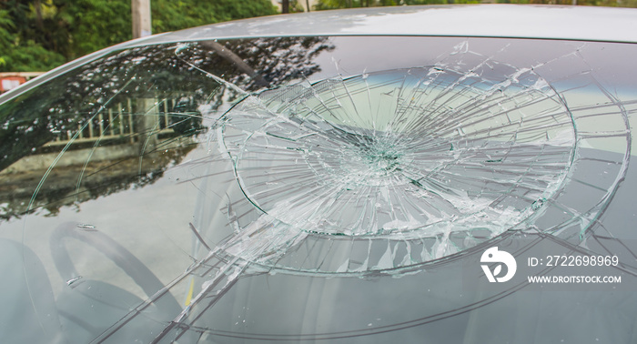 Broken car windshield.