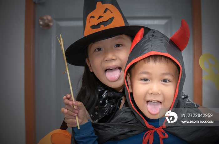 Happy boy devil smile and cute little witch