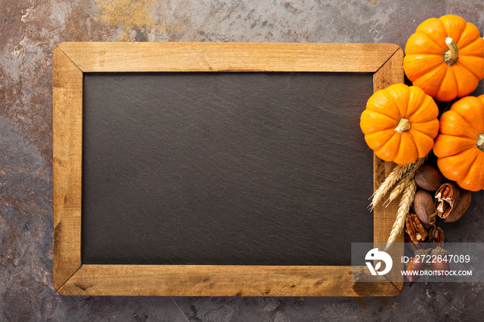 Fall chalkboard copy space with pumpkins