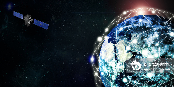 Internet satellites orbit the Earth Satellite technology communication concept 3D illustration