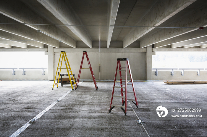 A construction site, the building of a parking garage