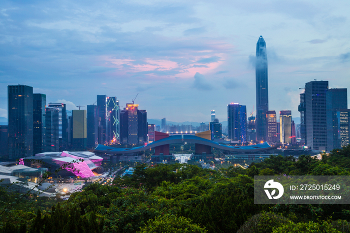 广东省深圳市市民中心及城市建筑夜景