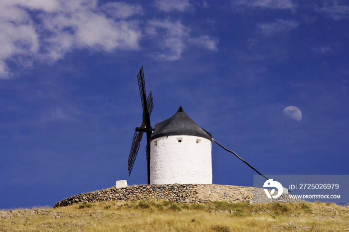 Windmill on Hilltop with Gibbous Moon