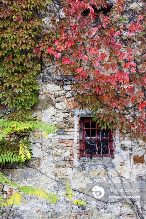 Window in Old Brick and Stone Cottage