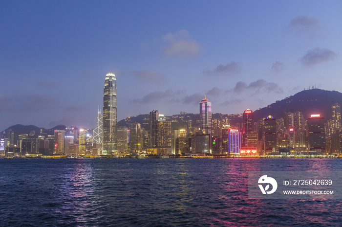 High rise buildings in Hong Kong Island at night