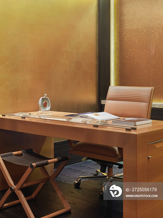 Wooden desk and chair in jewelry store