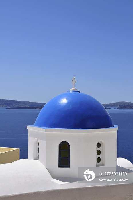 Blue domed church in Santorini Island