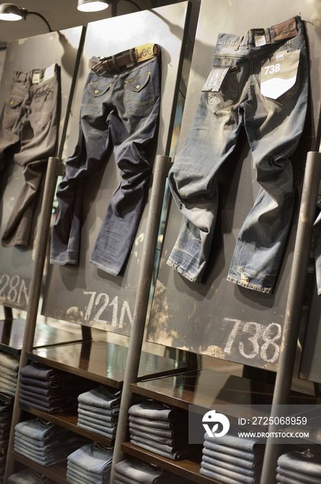 Display of jeans in clothing store