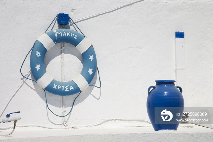 Greece, Cyclades, Santorini, Oia,lifesaver and vase