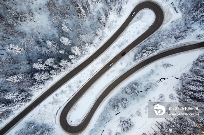 Aerial view of the road on mountain