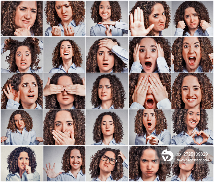 Collage of a woman expressing different emotions and feelings