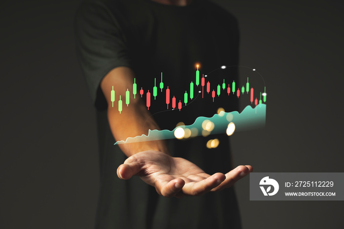 young investor or business man with graphic global network connection and graph chart of stock marke