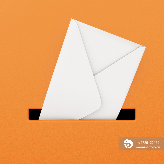 White Envelope in Orange Mailbox. 3d Rendering