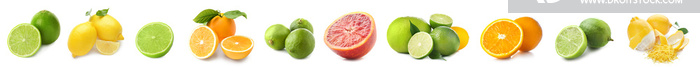 白色背景下不同口味的柑橘类水果