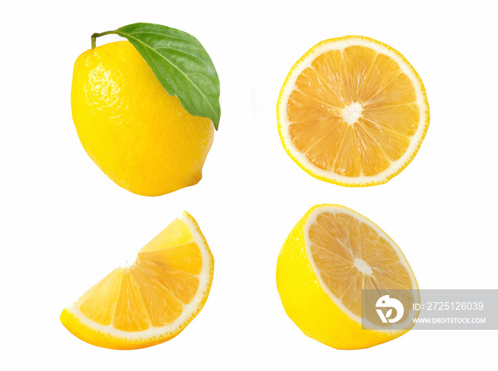 Collections of lemon fruits isolated on white background. clipping path