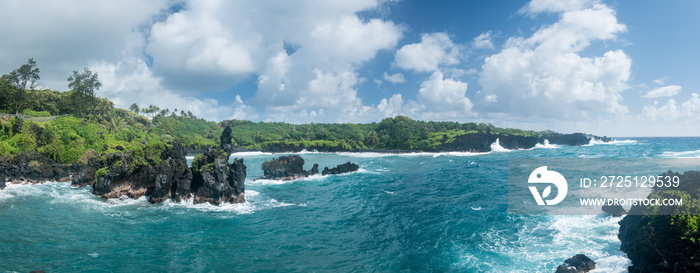 毛伊岛通往哈纳的Waianapanapa海岸全景