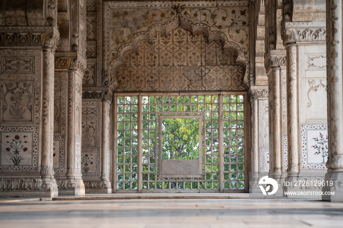 Khas Mahal with its intricate marble and stonework at the Red Fort in New Delhi India