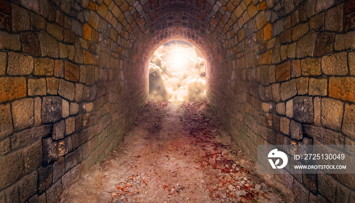 Light at end of the tunnel. Way to freedom or to heaven. Opened door from underground or grave. Hope