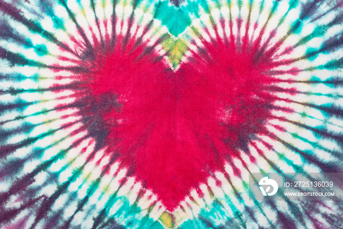 heart shape tie dye pattern hand dyed on cotton fabric abstract texture background.
