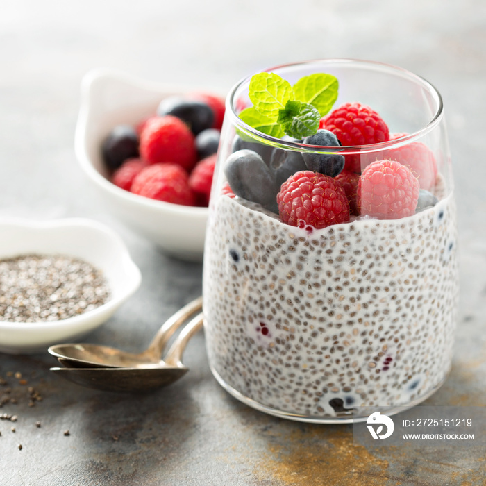 Vanilla chia pudding with fresh berries