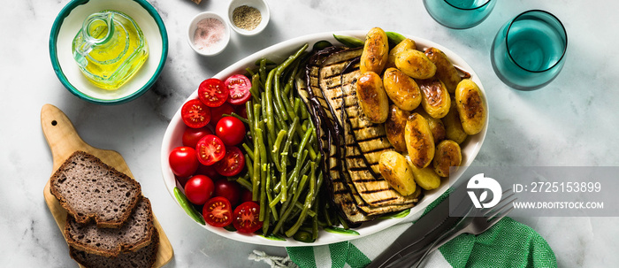 banner of a side dish of vegetables on the holiday table. healthy food for the whole family or dinne