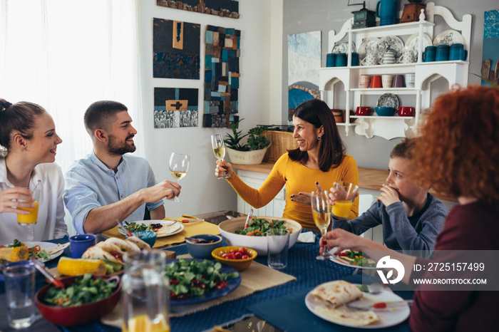 family gathering for lunch at home