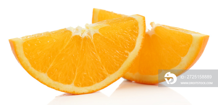 Juicy slices of orange isolated on white