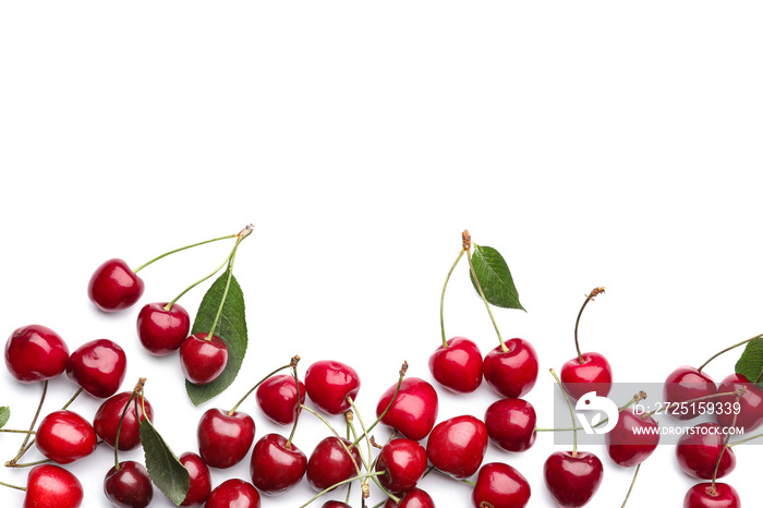 Tasty ripe cherries on white background