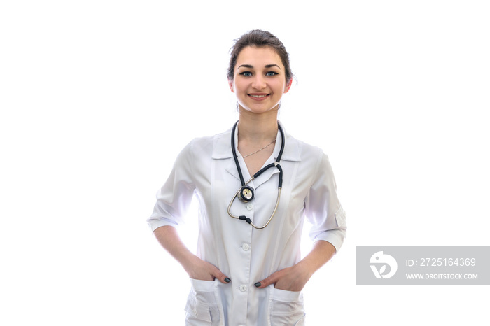 Doctor with stethoscope isolated on white background