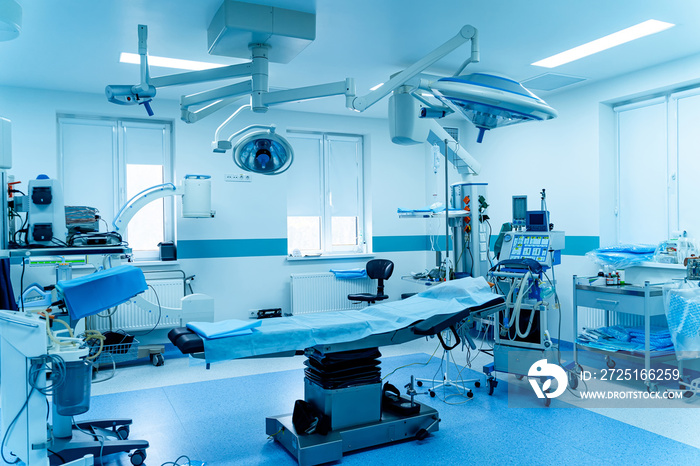 Modern equipment in operating room. Medical devices for neurosurgery. Background. Operating theatre.