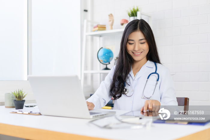 Medicine doctor or medical students with stethoscope using digital tablet laptop,Health Check with d