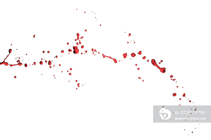 红色油漆飞溅在白色背景上隔离。