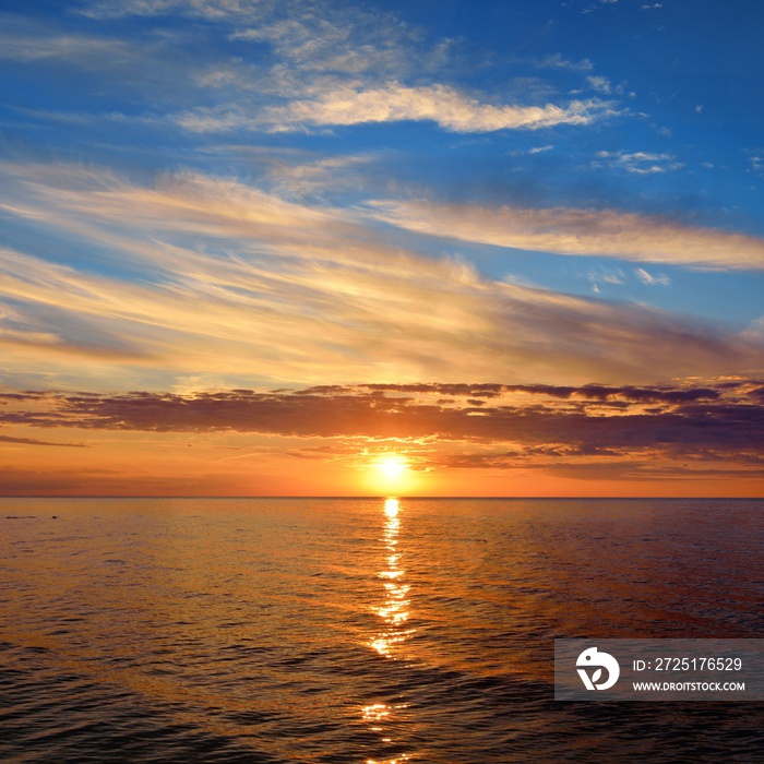 open Baltic sea at the sunset