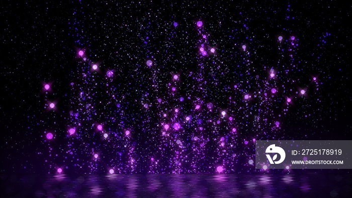 紫色颗粒升起，漂浮在抽象的闪闪发光的背景下，节日快乐，新年快乐