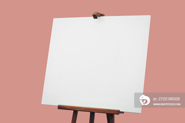 empty canvas board isolated on pastel pink background with clipping path