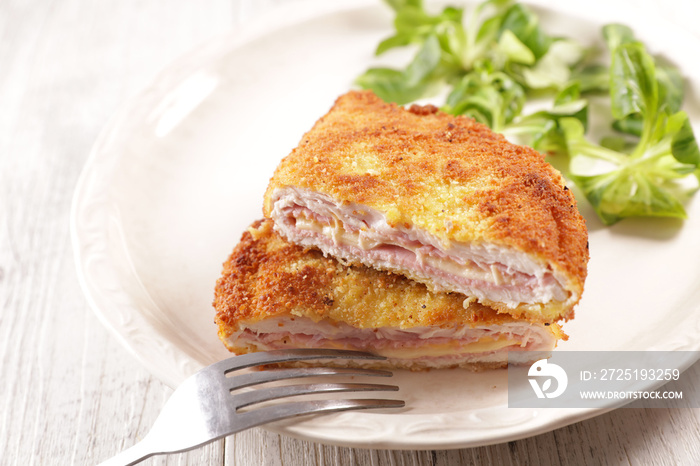 cordon bleu- chicken fillet, ham and cheese with battered