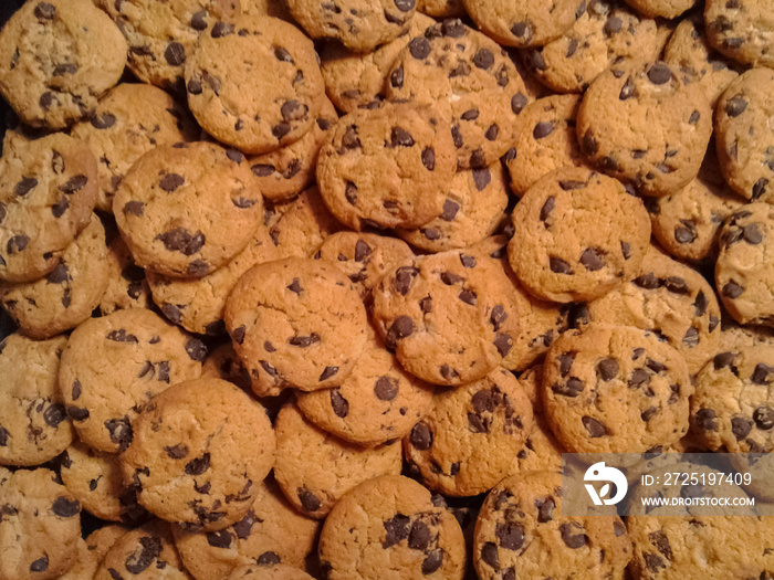 chocolate chip cookies on wooden table