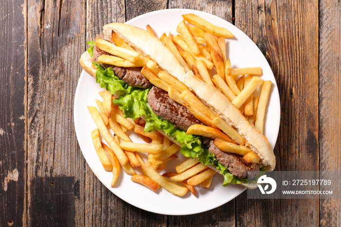 american sandwich with beef and french fries