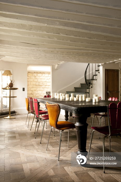 Wooden table and stool in kitchen