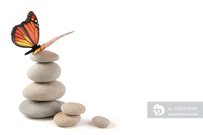 Balanced stones with butterfly