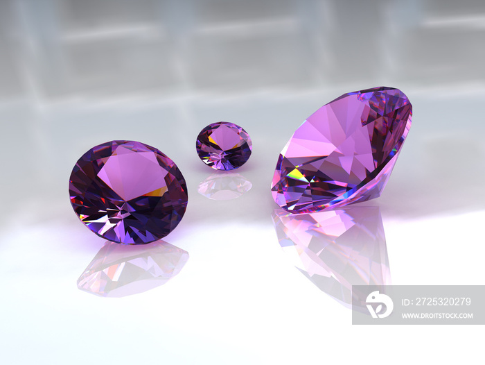 三颗华丽的紫水晶宝石