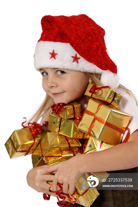 Enfant avec plein de cadeaux