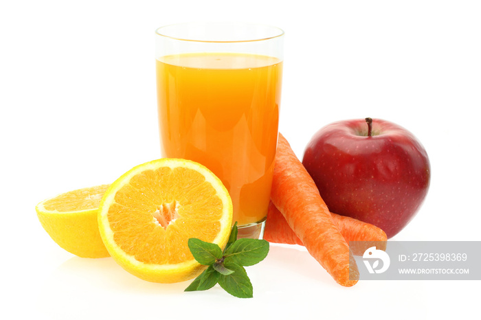 Fresh fruit juice with apple, orange and carrot