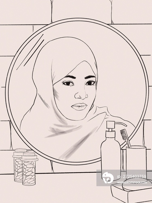 Hijabi女人照镜子1