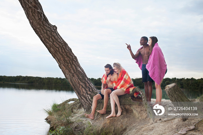 Couples enjoying lake